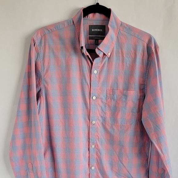 BONOBOS Pink Canyon Gingham lightweight button down shirt ling sleeve - Picture 3 of 11